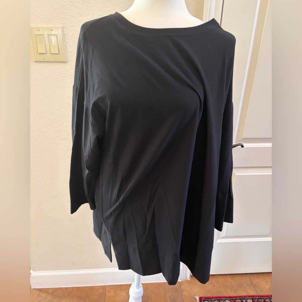 Eileen Fisher Black Long-Sleeve Boatneck Top